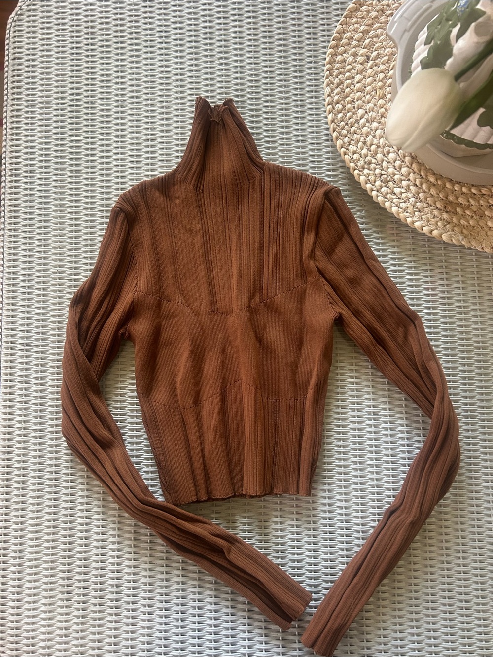 Zara Brown Ribbed Turtleneck Sweater